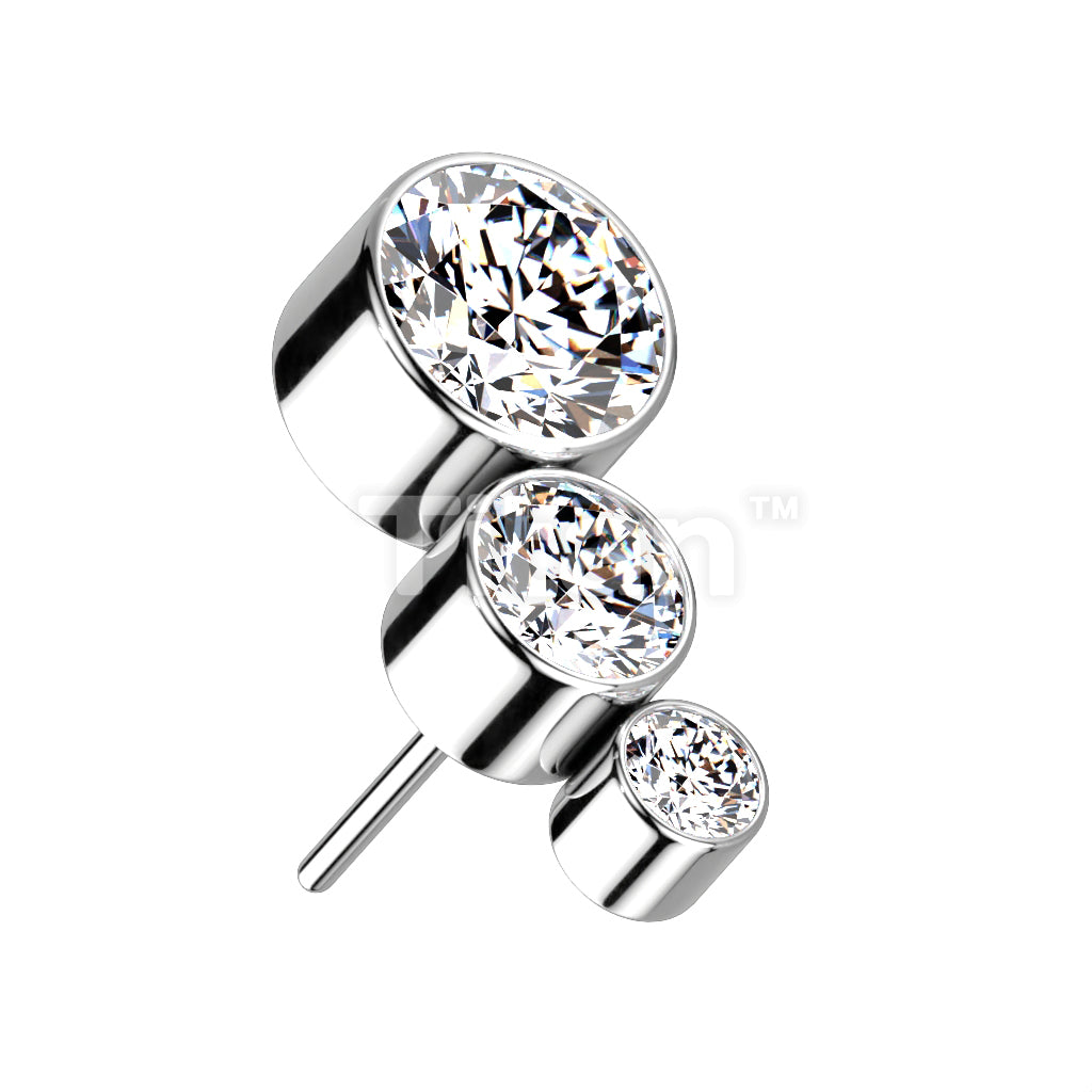 Implant Grade Titanium Threadless Push In With Descending Bezel Set 3 CZ Curved Top - Image 2