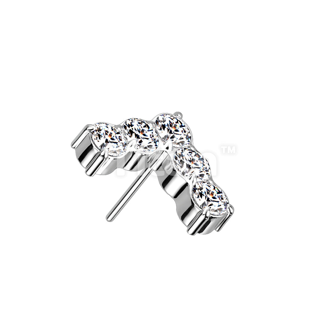 Implant Grade Titanium Threadless Push In Single Line Chevron With 5 CNC Set CZ Top - Image 2