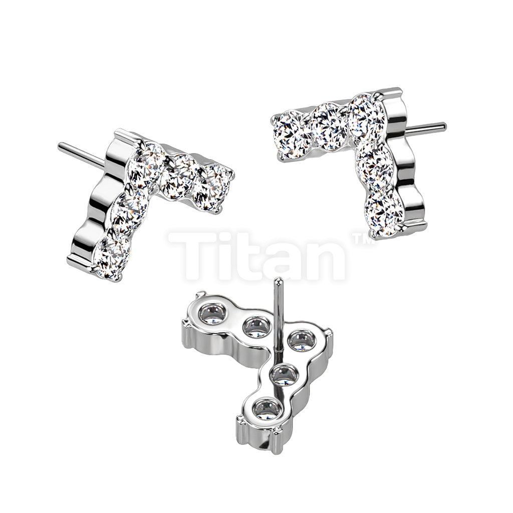 Implant Grade Titanium Threadless Push In Single Line Chevron With 5 CNC Set CZ Top