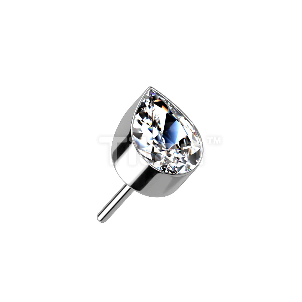 Implant Grade Titanium Threadless Push In Bezel Set Teardrop CZ Top - Image 2