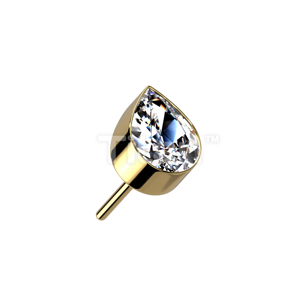 Implant Grade Titanium Threadless Push In Bezel Set Teardrop CZ Top - Image 3