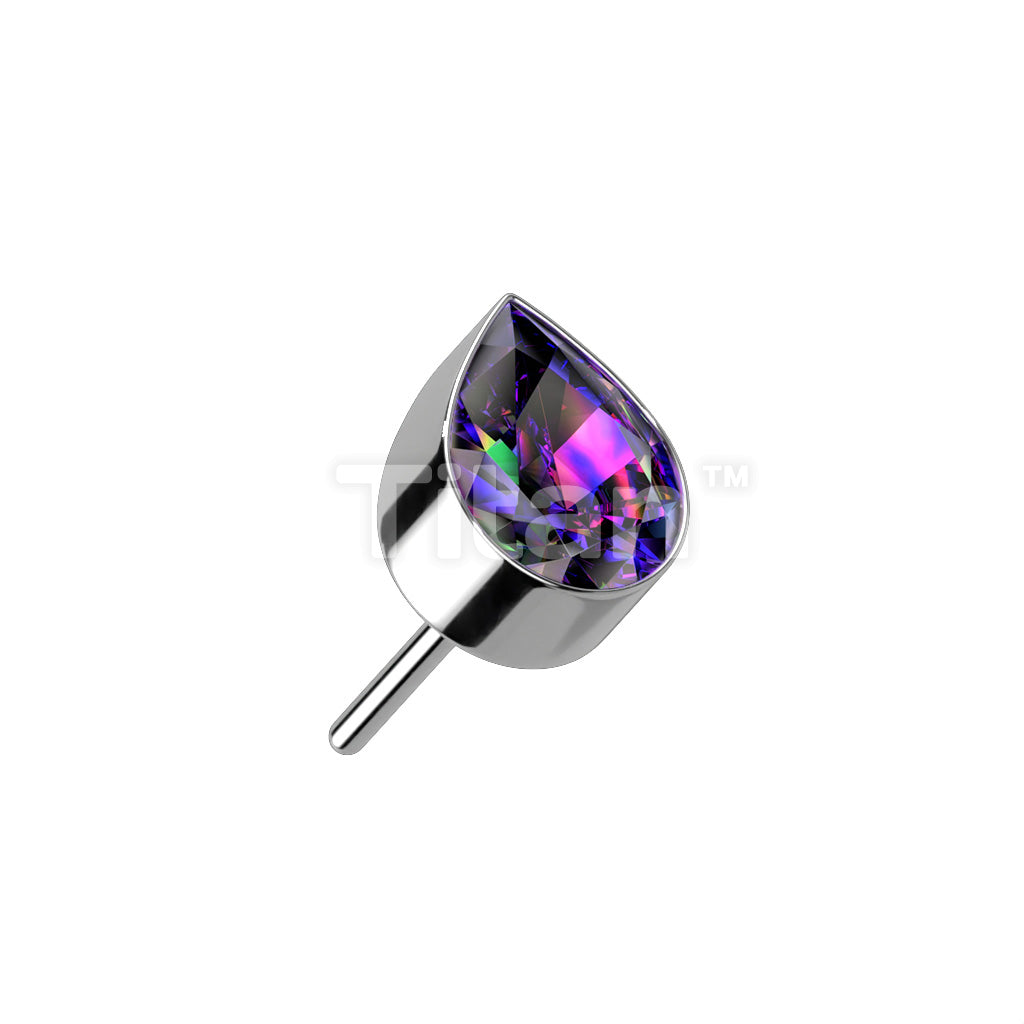 Implant Grade Titanium Threadless Push In Bezel Set Teardrop CZ Top - Image 9