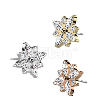 ASTM F136 Titanium Implant Grade Titanium Threadless Push In CZ Flower Top
