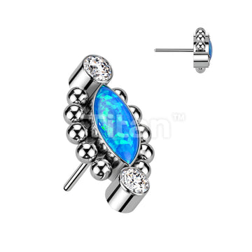 Implant Grade Titanium Threadless Push In Top With Marquise CZ or Opal Center Surrounded Ball Clusters and CZ Ends - Image 3