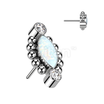 Implant Grade Titanium Threadless Push In Top With Marquise CZ or Opal Center Surrounded Ball Clusters and CZ Ends - Image 4