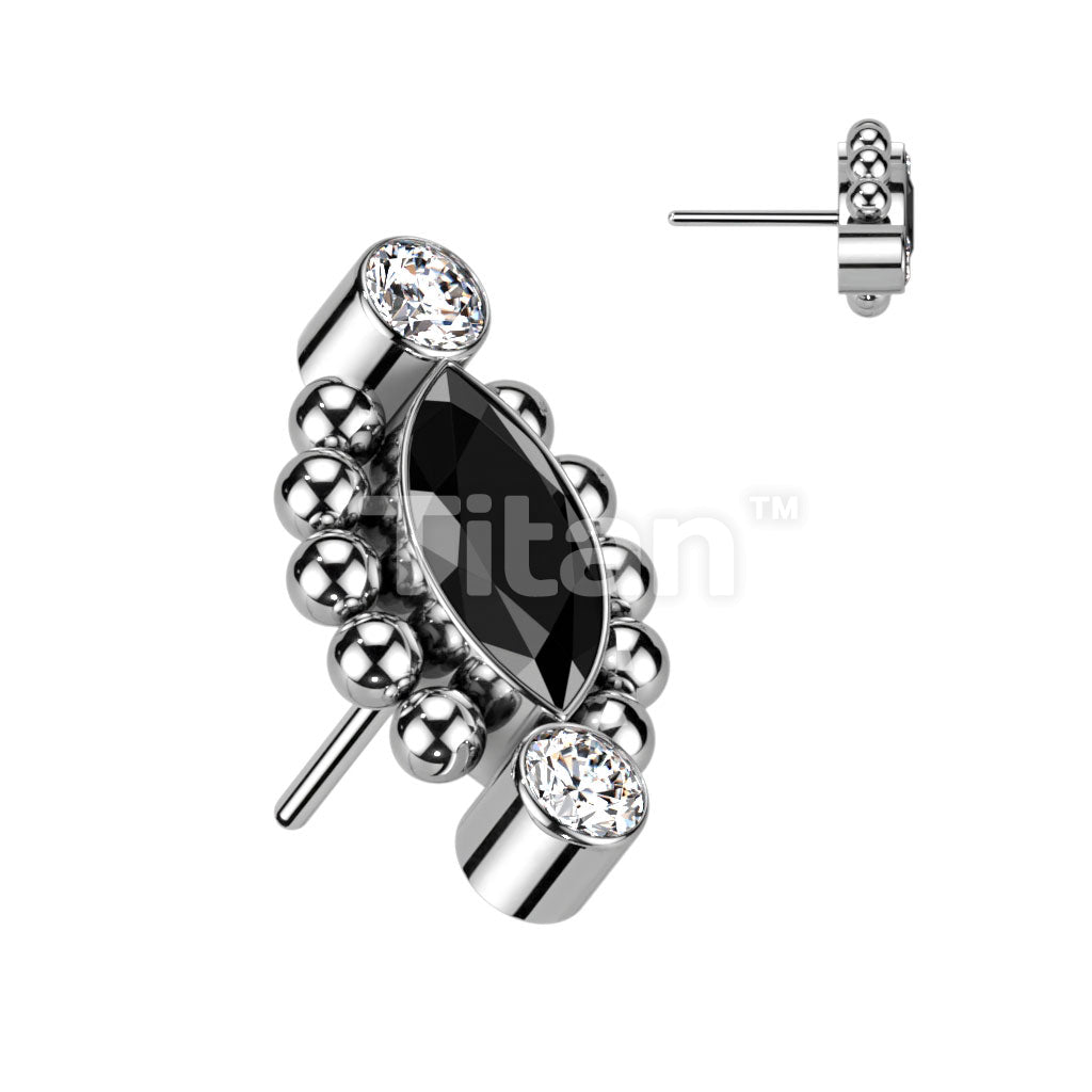 Implant Grade Titanium Threadless Push In Top With Marquise CZ or Opal Center Surrounded Ball Clusters and CZ Ends - Image 5