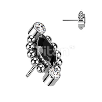Implant Grade Titanium Threadless Push In Top With Marquise CZ or Opal Center Surrounded Ball Clusters and CZ Ends - Image 5