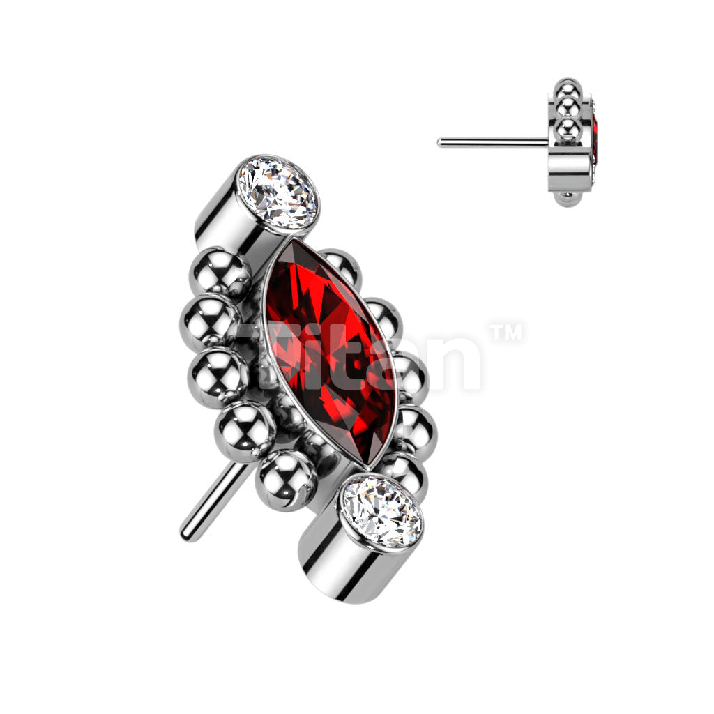 Implant Grade Titanium Threadless Push In Top With Marquise CZ or Opal Center Surrounded Ball Clusters and CZ Ends - Image 6