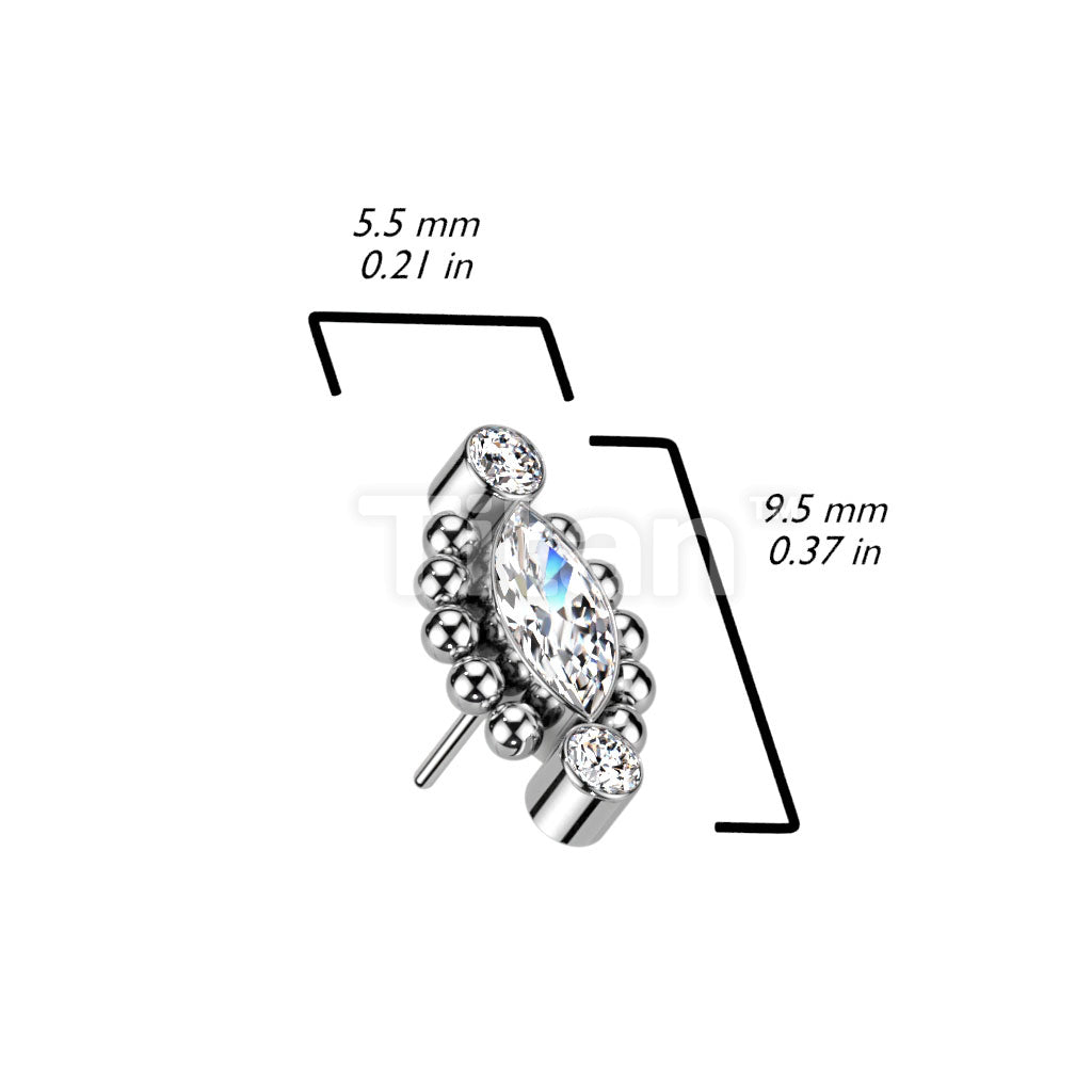 Implant Grade Titanium Threadless Push In Top With Marquise CZ or Opal Center Surrounded Ball Clusters and CZ Ends - Image 7