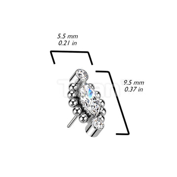 Implant Grade Titanium Threadless Push In Top With Marquise CZ or Opal Center Surrounded Ball Clusters and CZ Ends - Image 7