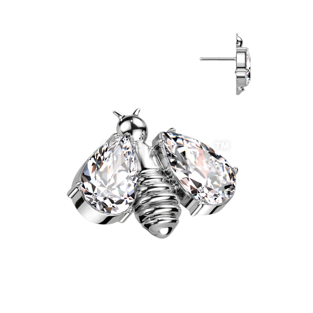 Implant Grade Titanium Threadless Push In Bee With CZ Wings Top - Image 3