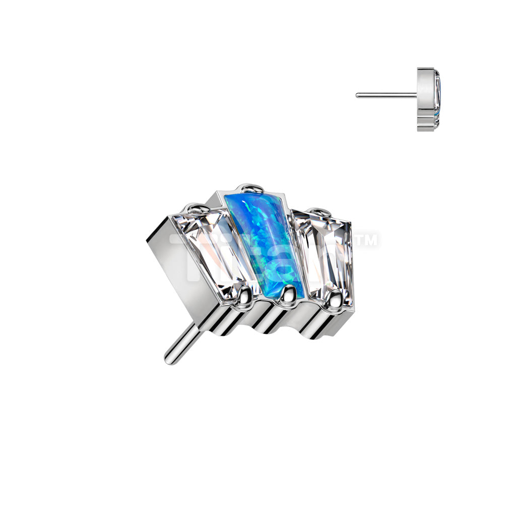 Implant Grade Titanium Threadless Push In 3 Baguette Top With CZ or Opal Center - Image 2