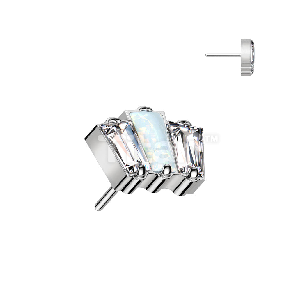 Implant Grade Titanium Threadless Push In 3 Baguette Top With CZ or Opal Center - Image 3