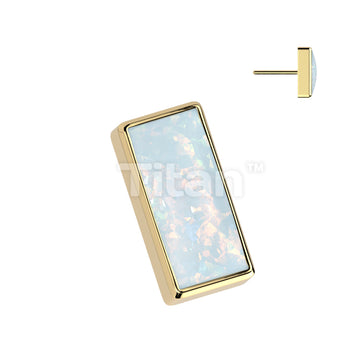 Implant Grade Titanium Threadless Push In Rectangular Bezel Set Opal Top - Image 2