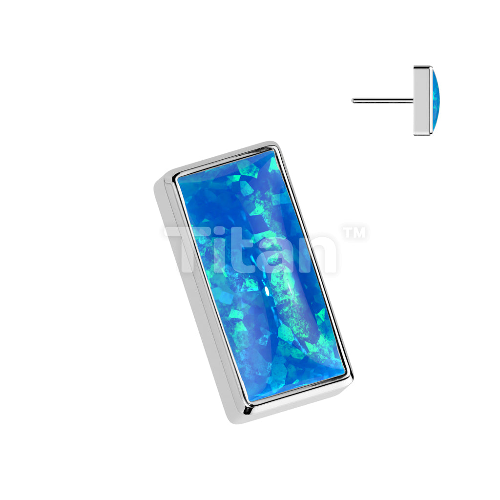 Implant Grade Titanium Threadless Push In Rectangular Bezel Set Opal Top - Image 3