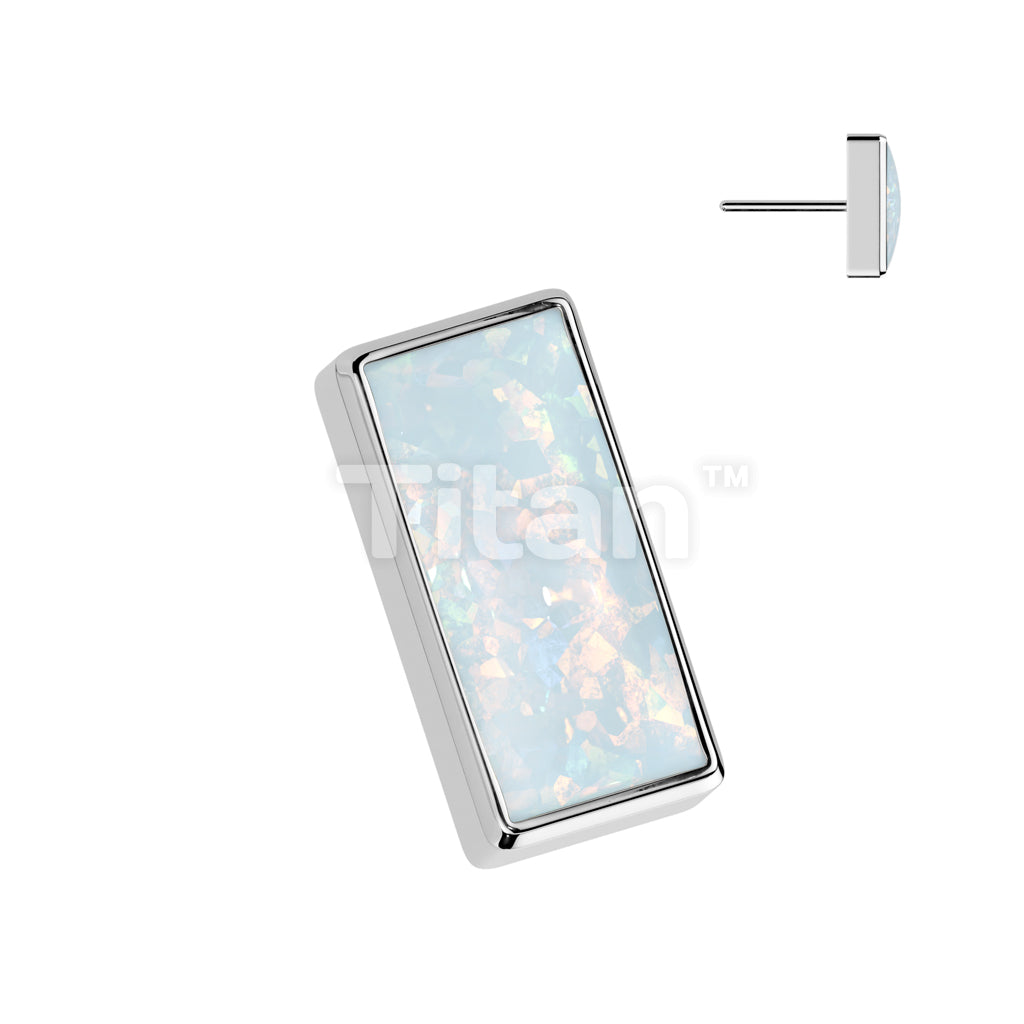 Implant Grade Titanium Threadless Push In Rectangular Bezel Set Opal Top - Image 4