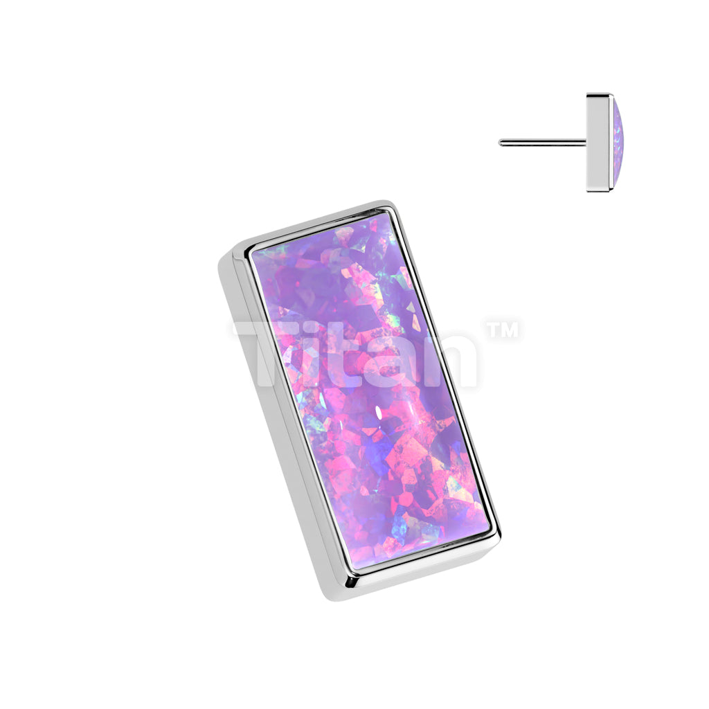 Implant Grade Titanium Threadless Push In Rectangular Bezel Set Opal Top - Image 5