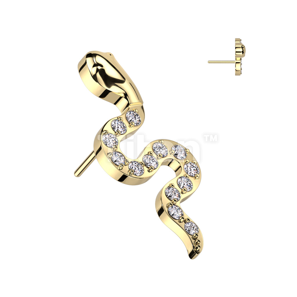 Implant Grade Titanium Threadless Push In CZ Pave Snake Top - Image 3