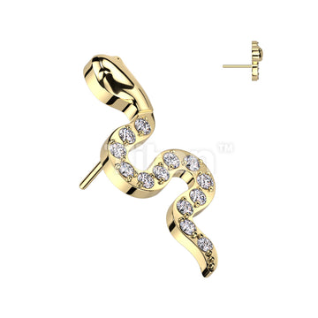 Implant Grade Titanium Threadless Push In CZ Pave Snake Top - Image 3