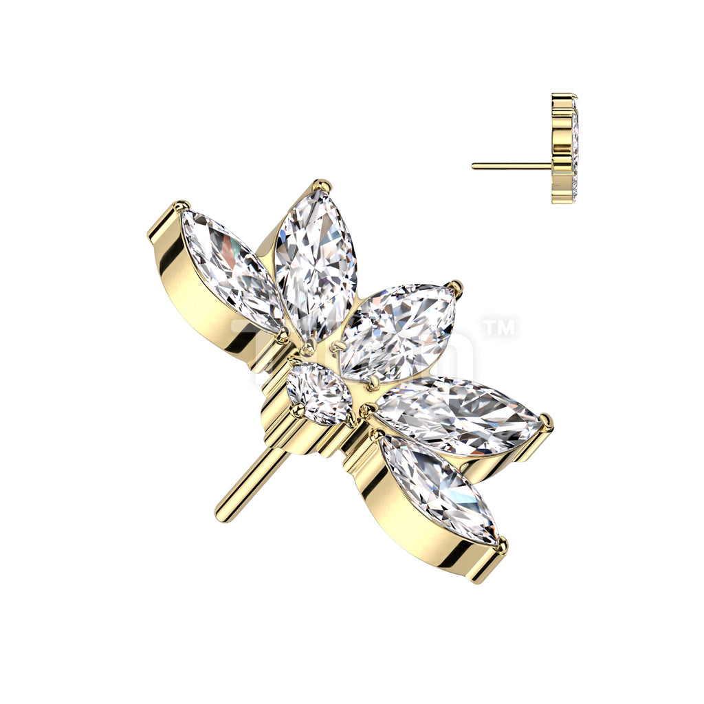 Implant Grade Titanium Threadless Push In Marquise CZ Lotus Flower Top - Image 4