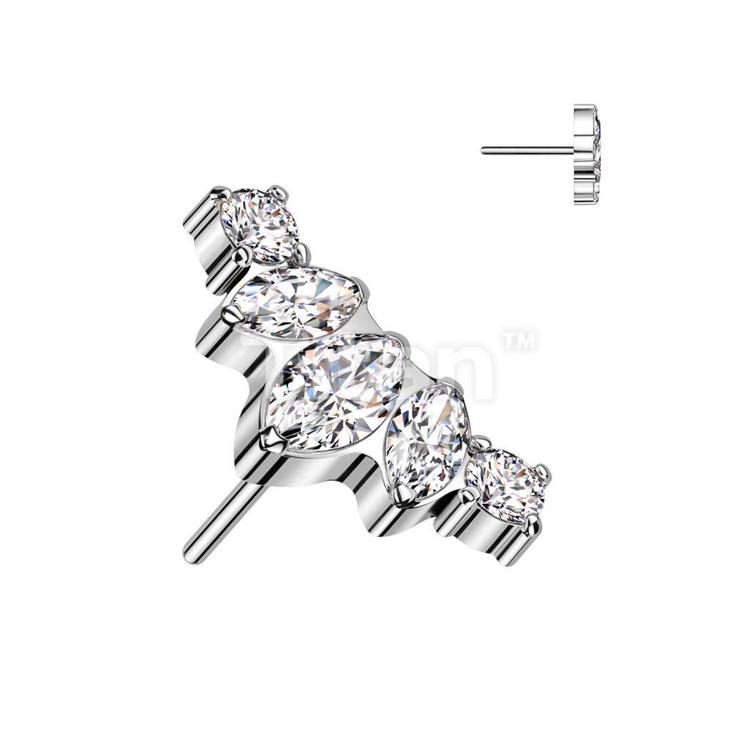 Implant Grade Titanium Threadless Push In Marquise and Round CZ Fan Top - Image 2
