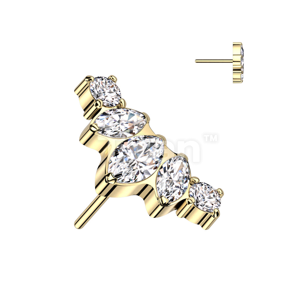 Implant Grade Titanium Threadless Push In Marquise and Round CZ Fan Top - Image 3