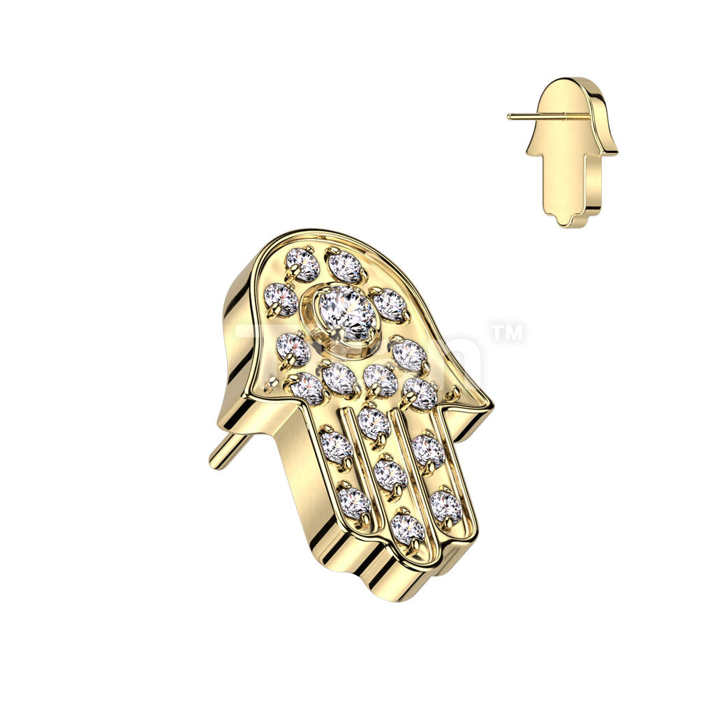Implant Grade Titanium Threadless Push In Hamsa Pave CZ Top - Image 2