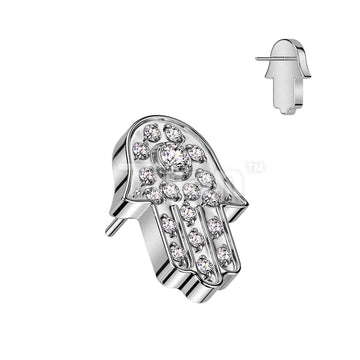 Implant Grade Titanium Threadless Push In Hamsa Pave CZ Top - Image 3