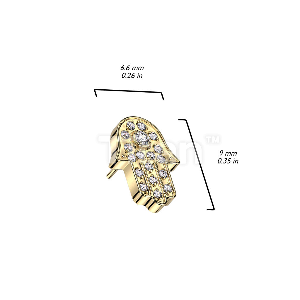 Implant Grade Titanium Threadless Push In Hamsa Pave CZ Top - Image 4
