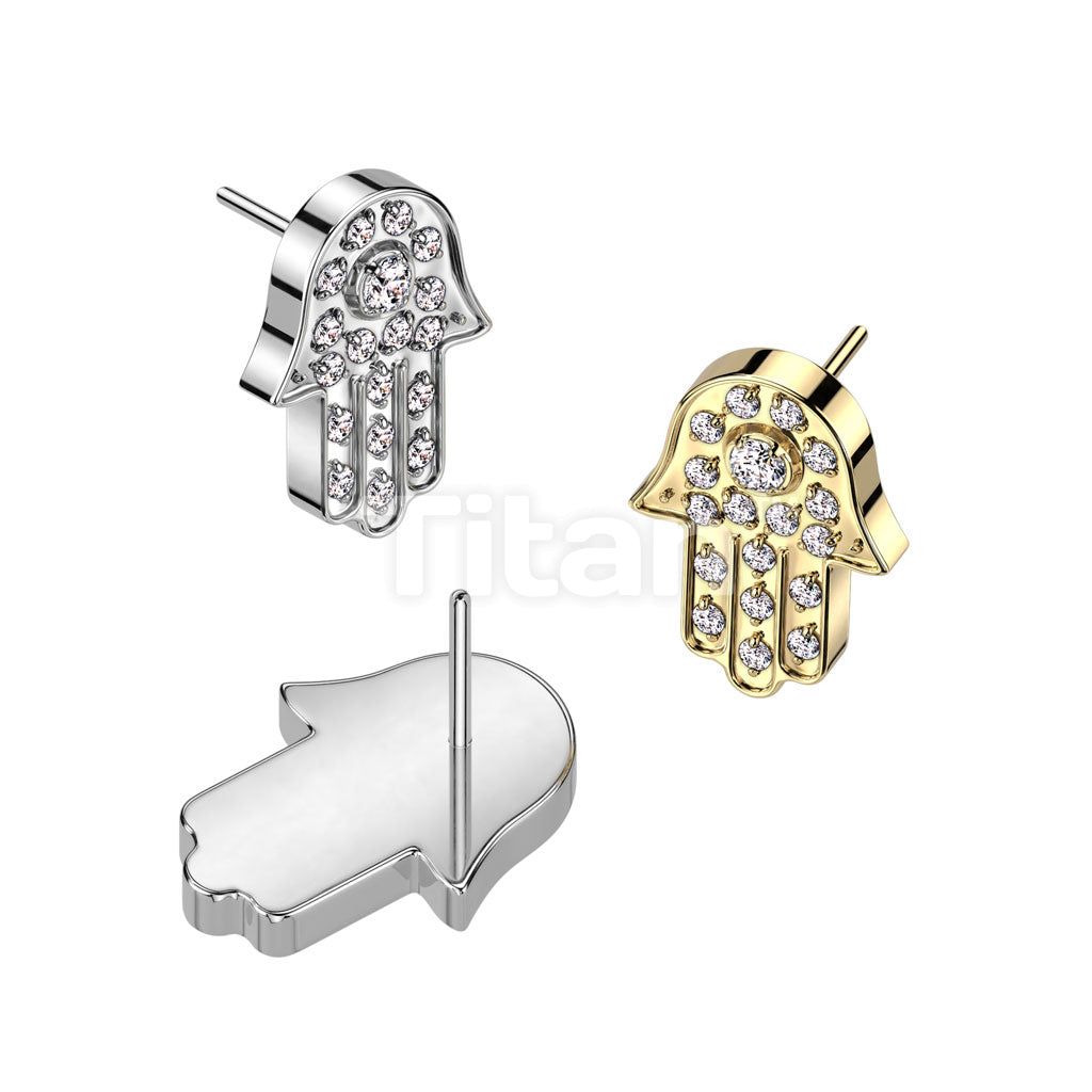 Implant Grade Titanium Threadless Push In Hamsa Pave CZ Top