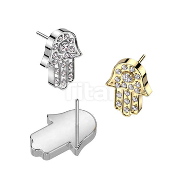 Implant Grade Titanium Threadless Push In Hamsa Pave CZ Top