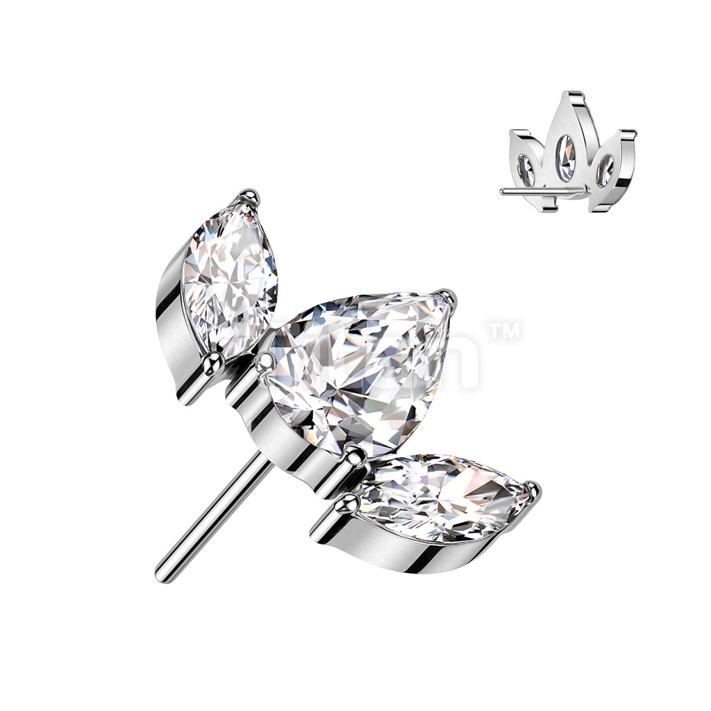 Implant Grade Titanium Threadless Push In Pear CZ Between 2 Marquise CZ Top - Image 3