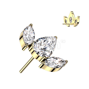 Implant Grade Titanium Threadless Push In Pear CZ Between 2 Marquise CZ Top - Image 4