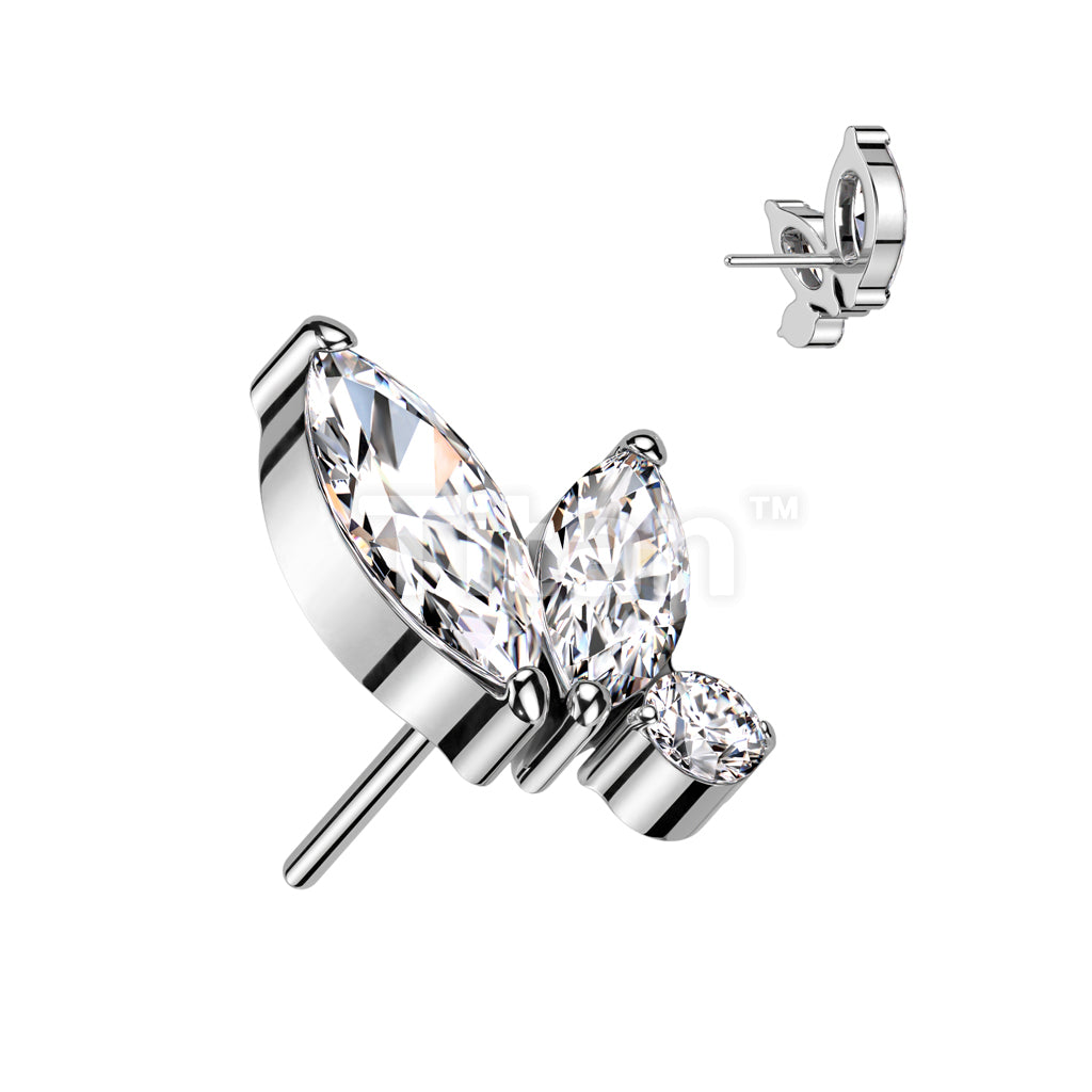 Implant Grade Titanium Threadless Push In Double Marquise and Round CZ Top - Image 2