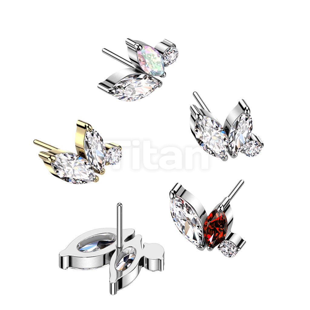 Implant Grade Titanium Threadless Push In Double Marquise and Round CZ Top