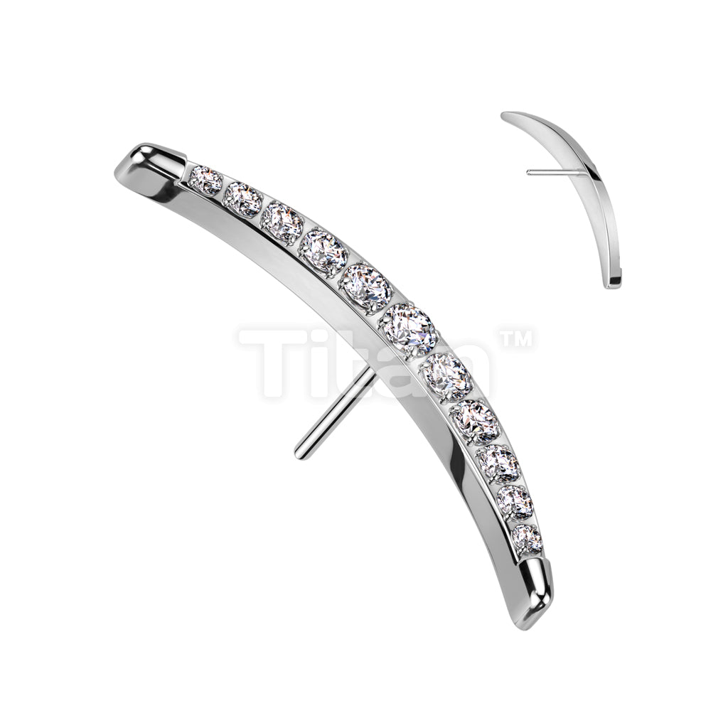 Implant Grade Titanium Threadless Push In Long Crescent Moon With CZ Pave Top - Image 2