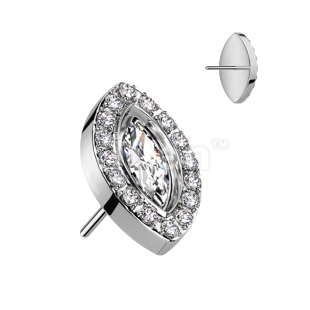 Implant Grade Titanium Threadless Push In Marquise CZ Center With CZ Pave Top - Image 2