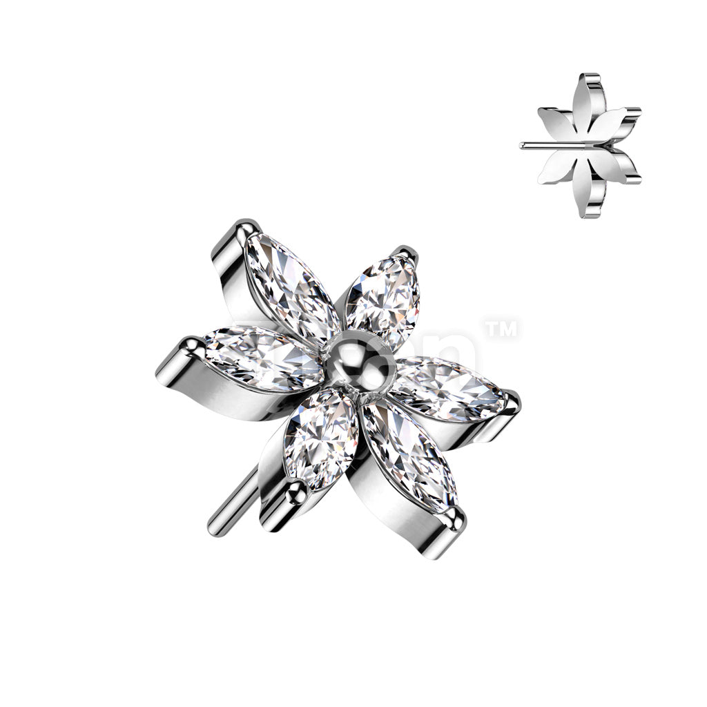 Implant Grade Titanium Threadless Push In 6 Marquise CZ Petals Flower - Image 3