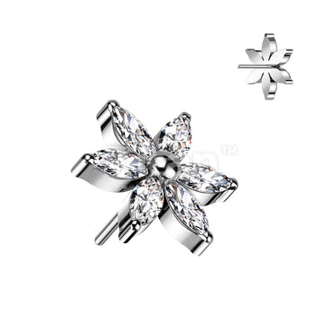 Implant Grade Titanium Threadless Push In 6 Marquise CZ Petals Flower - Image 3