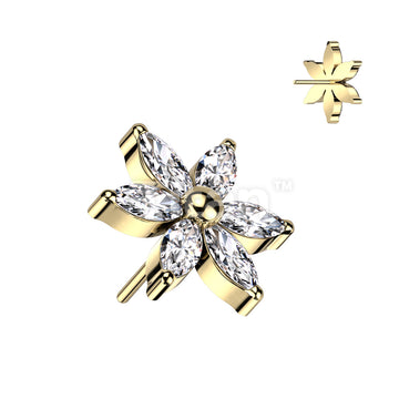 Implant Grade Titanium Threadless Push In 6 Marquise CZ Petals Flower - Image 4