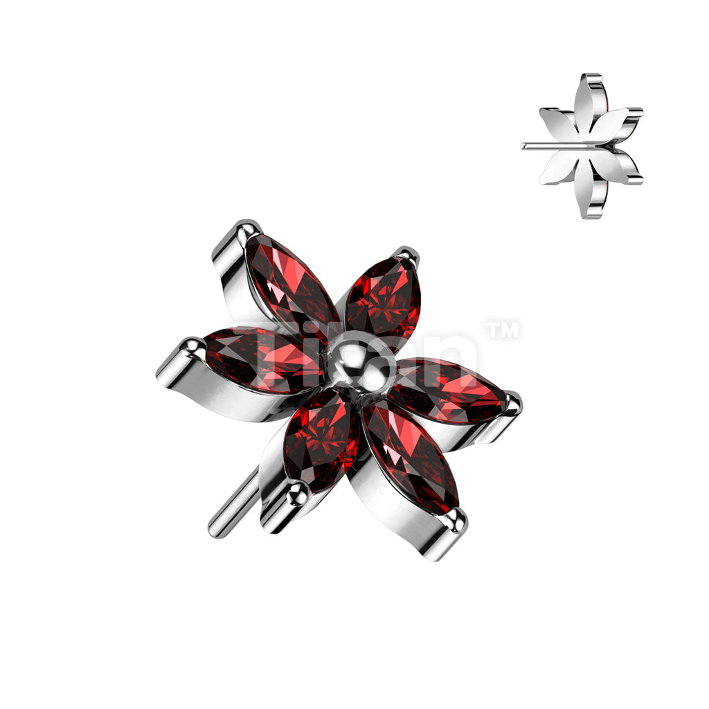 Implant Grade Titanium Threadless Push In 6 Marquise CZ Petals Flower - Image 6