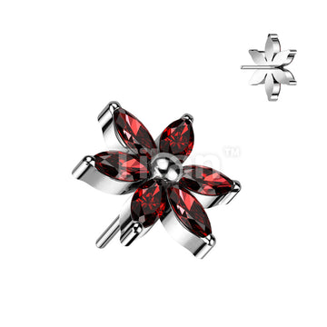 Implant Grade Titanium Threadless Push In 6 Marquise CZ Petals Flower - Image 6