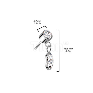 Implant Grade Titanium Threadless Push In Round Bezel Set CZ With Marquise CZ Dangle Top - Image 6