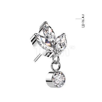 Implant Grade Titanium Threadless Push In 3 Marquise CZ With Round Bezel Set CZ Dangle Top - Image 2