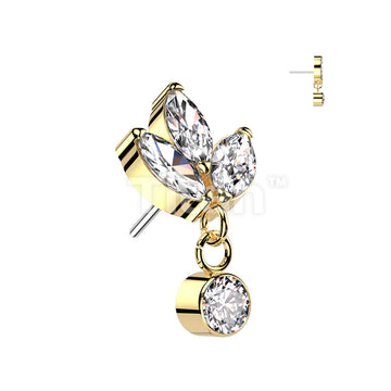 Implant Grade Titanium Threadless Push In 3 Marquise CZ With Round Bezel Set CZ Dangle Top - Image 3
