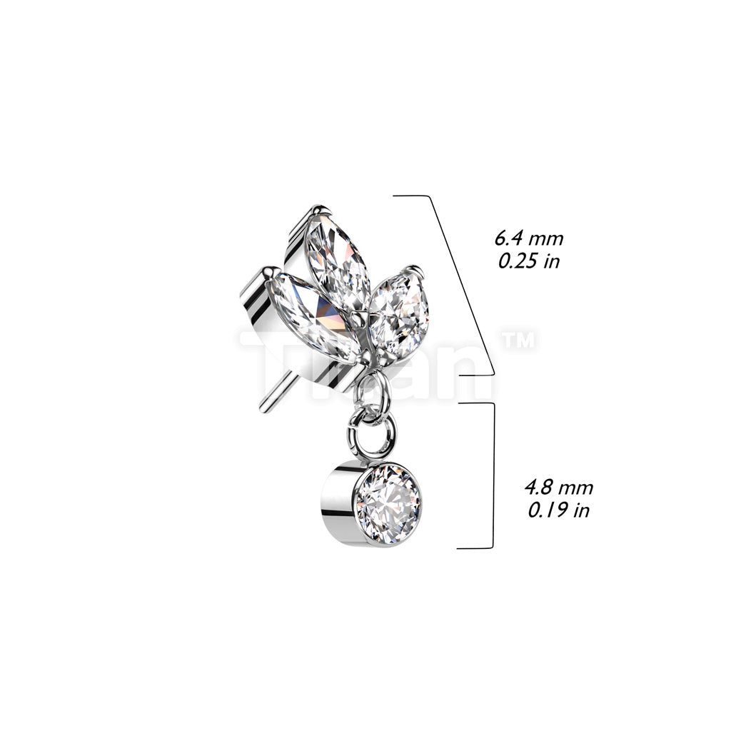 Implant Grade Titanium Threadless Push In 3 Marquise CZ With Round Bezel Set CZ Dangle Top - Image 4