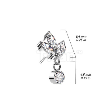 Implant Grade Titanium Threadless Push In 3 Marquise CZ With Round Bezel Set CZ Dangle Top - Image 4