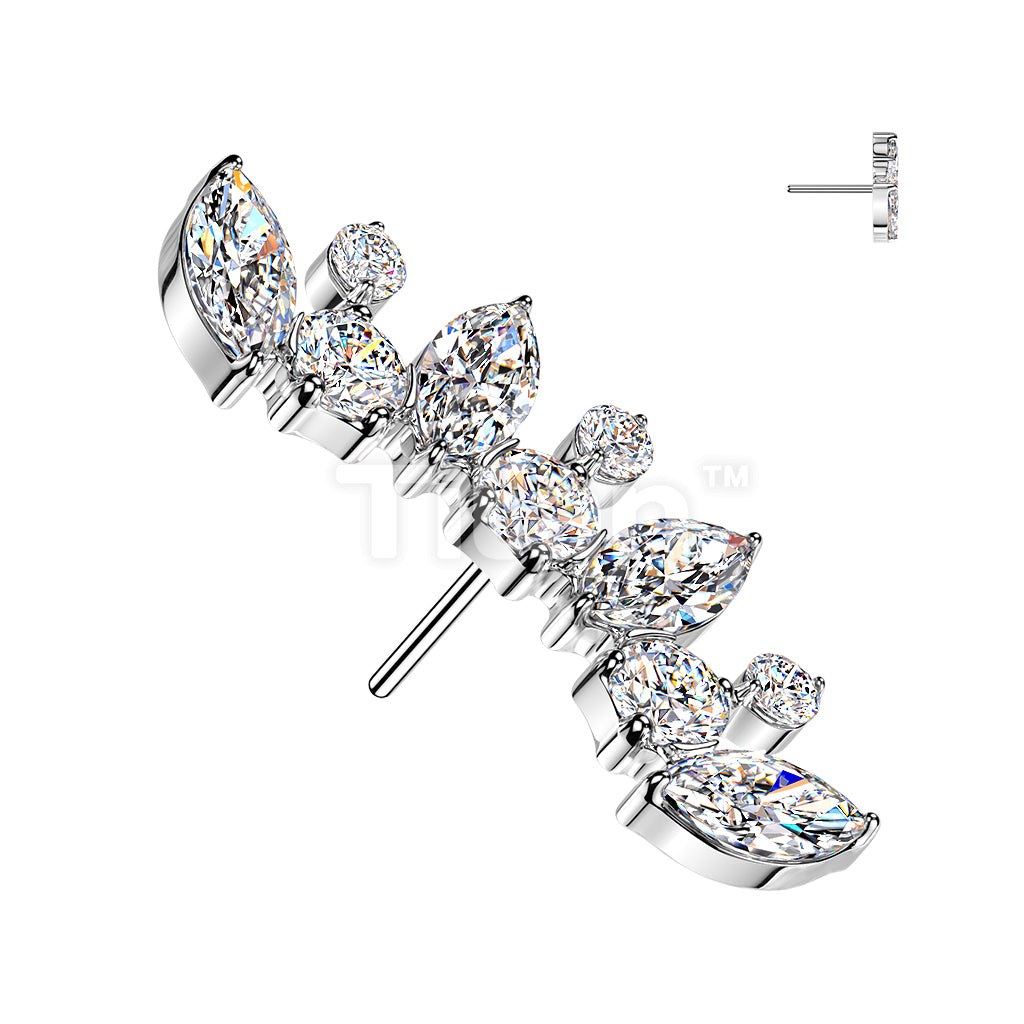 Titanium Threadless Push In Marquise and Round CZ Curved Fan Top - Image 2