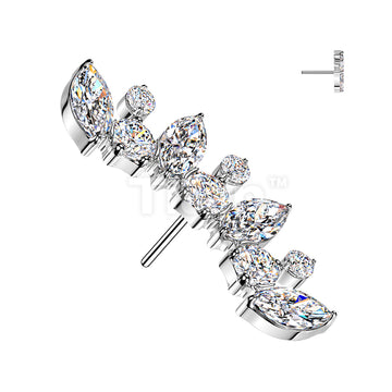Titanium Threadless Push In Marquise and Round CZ Curved Fan Top - Image 2