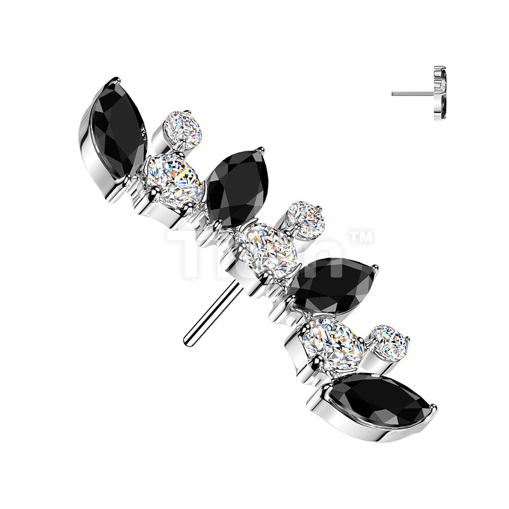 Titanium Threadless Push In Marquise and Round CZ Curved Fan Top - Image 3